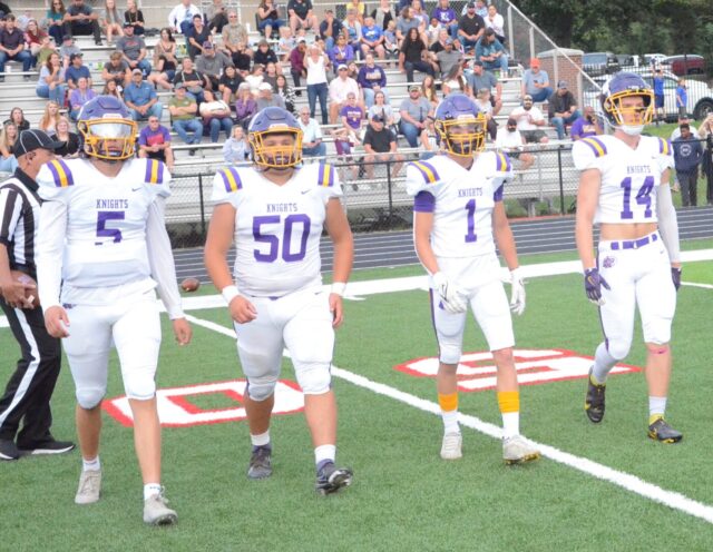 NHHS captains for the opener are QB Jaxson Willis (5), LB Bryson Metcalf (50), safetyJonathan Costley (1), and WR Kylo Wright (14). Photo by Pete Zamplas.
